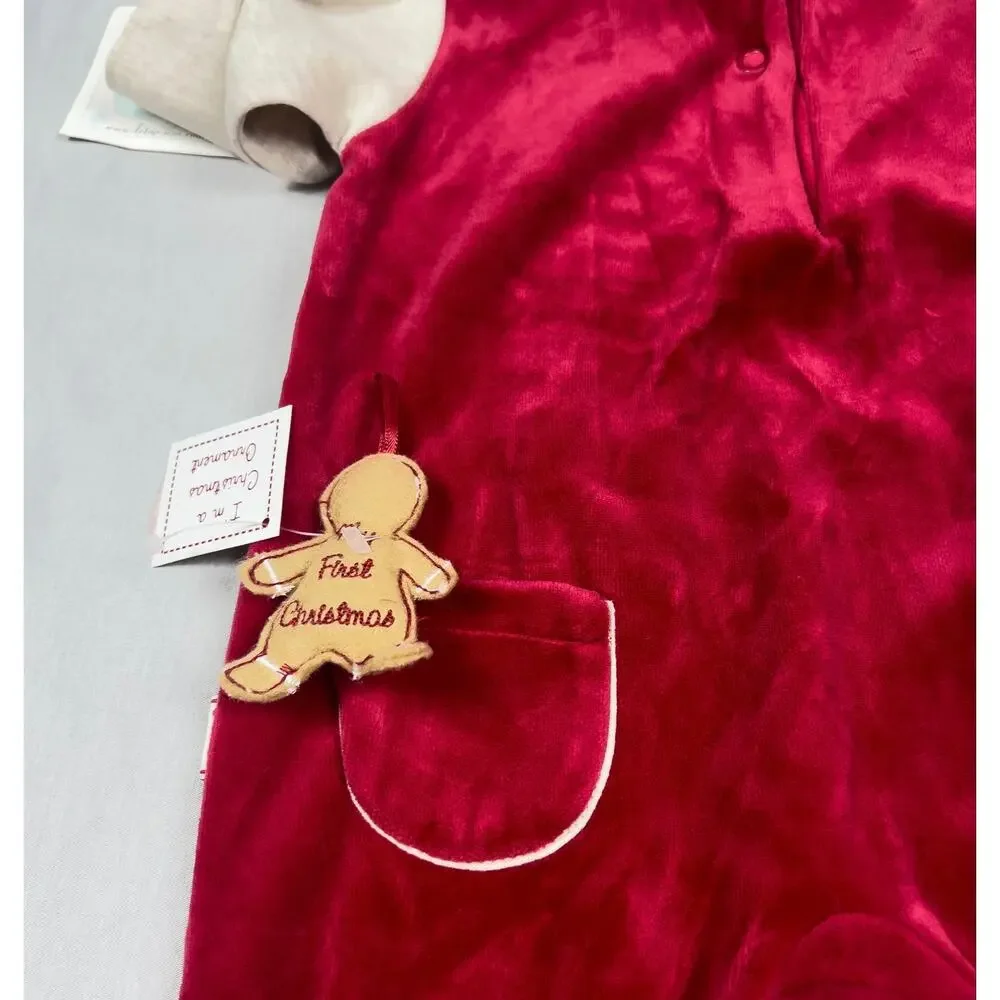 Vintage Le Top NWT Newborn Christmas Velour Romper Gingerbread First Christmas